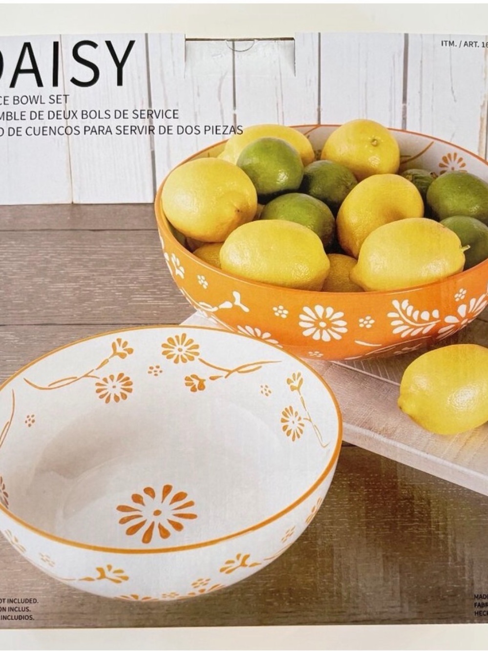Baum Daisy Decorative 2 Piece Stoneware Bowl Set - Orange & White